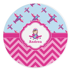 Airplane Theme - for Girls Round Stone Trivet (Personalized)