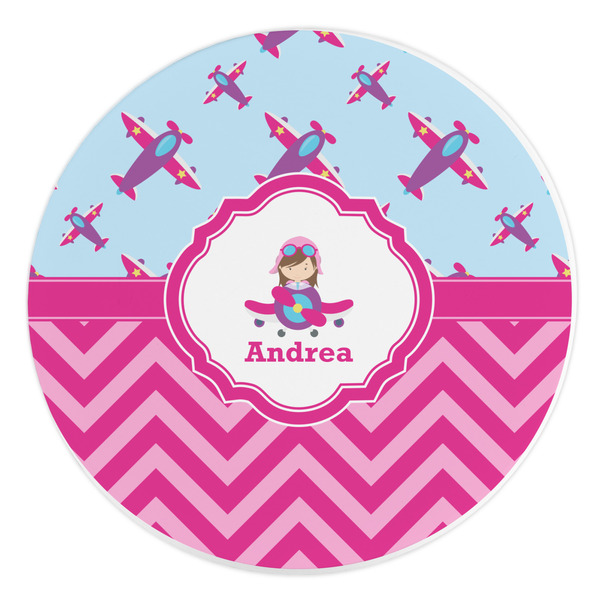 Custom Airplane Theme - for Girls Round Stone Trivet (Personalized)