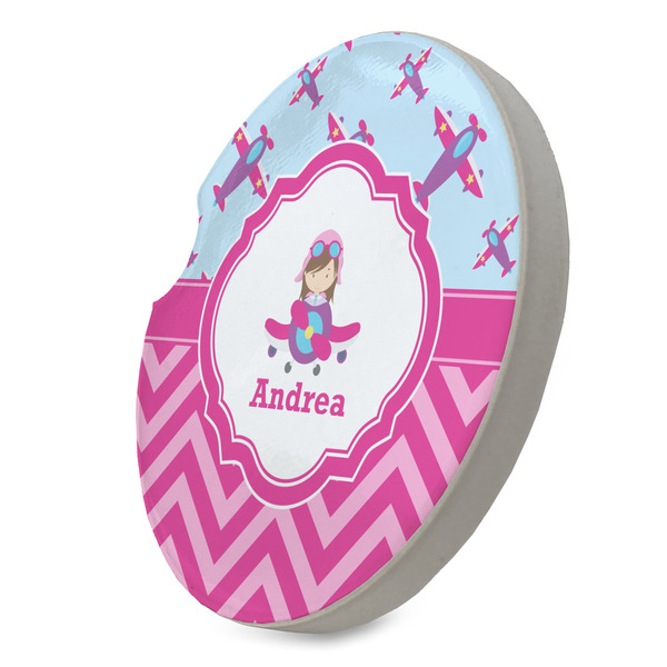 Airplane Theme - for Girls Sandstone Car Coaster - STANDING ANGLE