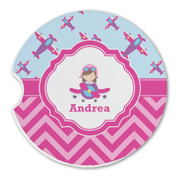 Airplane Theme - for Girls Sandstone Car Coaster - Single (Personalized)