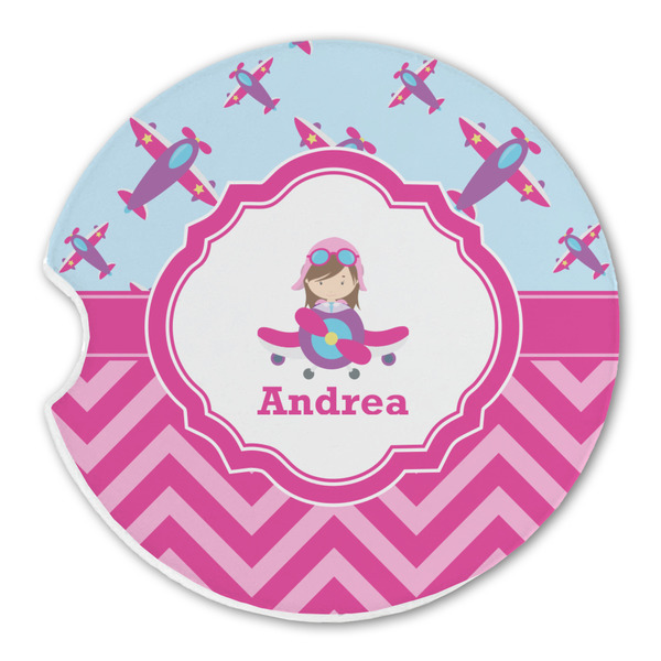 Custom Airplane Theme - for Girls Sandstone Car Coaster - Single (Personalized)