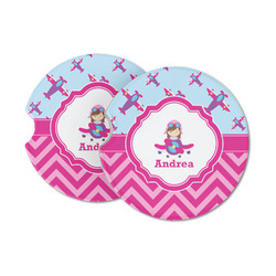 Airplane Theme - for Girls Sandstone Car Coasters (Personalized)