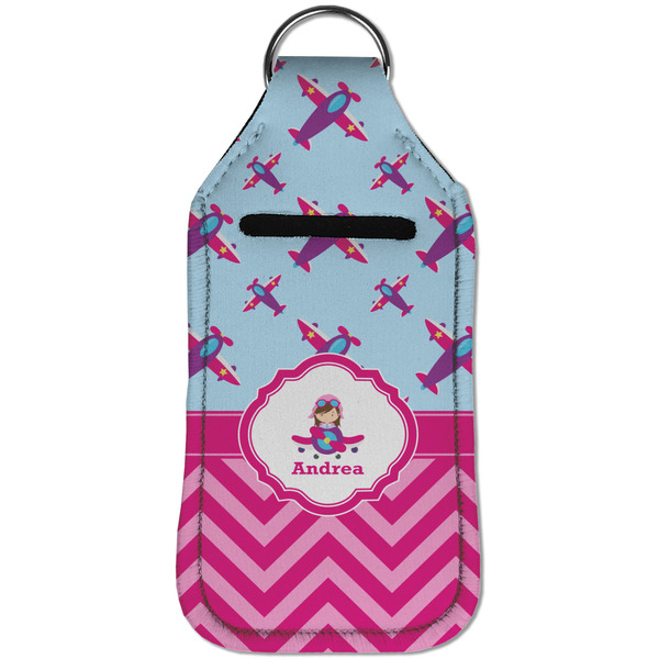 Airplane Theme - for Girls Sanitizer Holder Keychain - Large (Front)