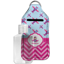 Airplane Theme - for Girls Hand Sanitizer & Keychain Holder - Large (Personalized)