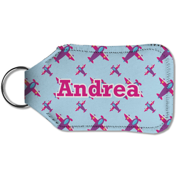 Airplane Theme - for Girls Sanitizer Holder Keychain - Small (Back)