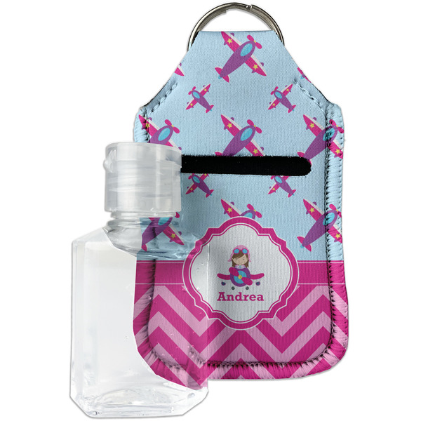 Custom Airplane Theme - for Girls Hand Sanitizer & Keychain Holder - Small (Personalized)