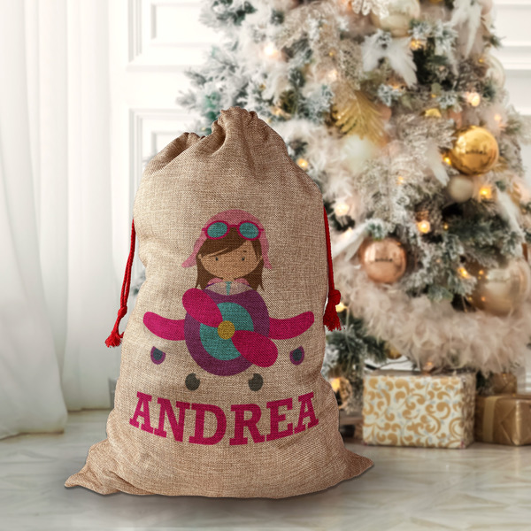Airplane Theme - for Girls Santa Bag - Front (stuffed)