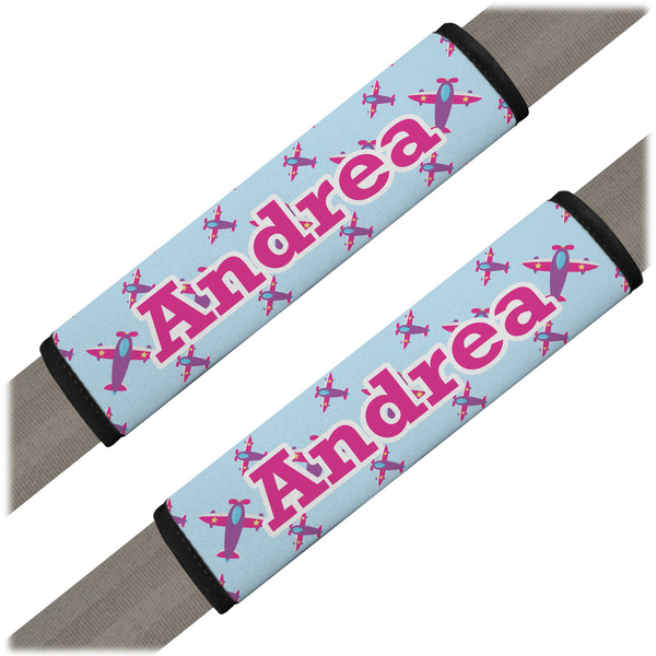 Custom Airplane Theme - for Girls Seat Belt Covers (Set of 2) (Personalized)