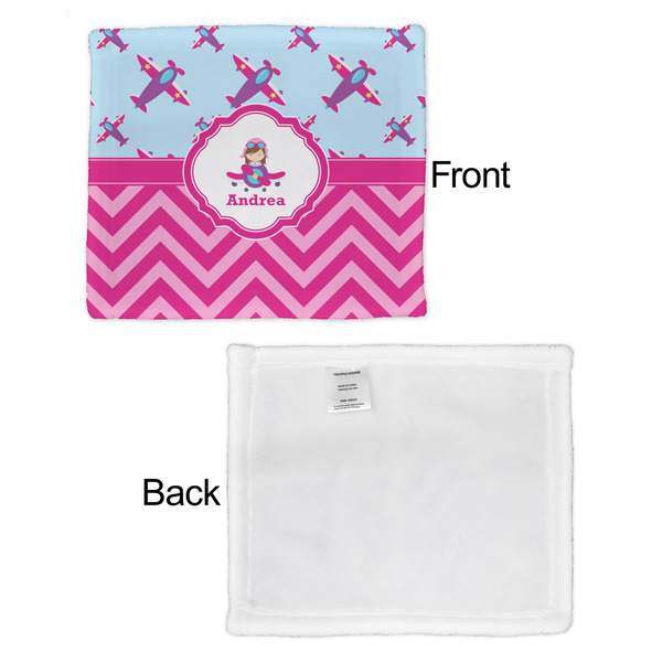 Airplane Theme - for Girls Security Blanket - Front & White Back View