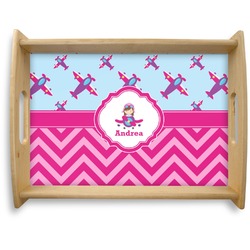 Airplane Theme - for Girls Natural Wooden Tray - Large (Personalized)