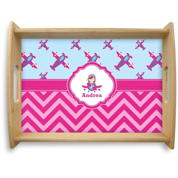 Custom Airplane Theme - for Girls Natural Wooden Tray - Large (Personalized)