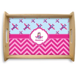 Airplane Theme - for Girls Natural Wooden Tray - Small (Personalized)