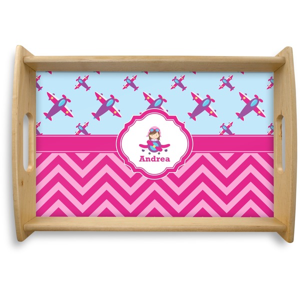 Custom Airplane Theme - for Girls Natural Wooden Tray - Small (Personalized)