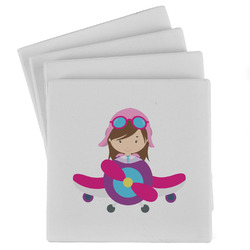 Airplane Theme - for Girls Absorbent Stone Coasters - Set of 4
