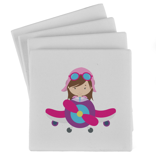 Custom Airplane Theme - for Girls Absorbent Stone Coasters - Set of 4