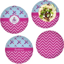 Airplane Theme - for Girls Set of 4 Glass Lunch / Dinner Plate 10" (Personalized)