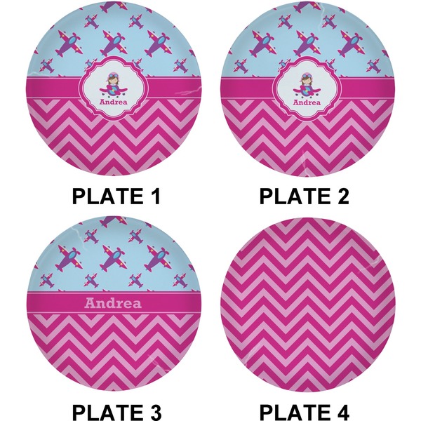 Airplane Theme - for Girls Set of Lunch / Dinner Plates (Approval)