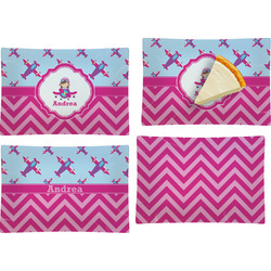 Airplane Theme - for Girls Set of 4 Glass Rectangular Appetizer / Dessert Plate (Personalized)