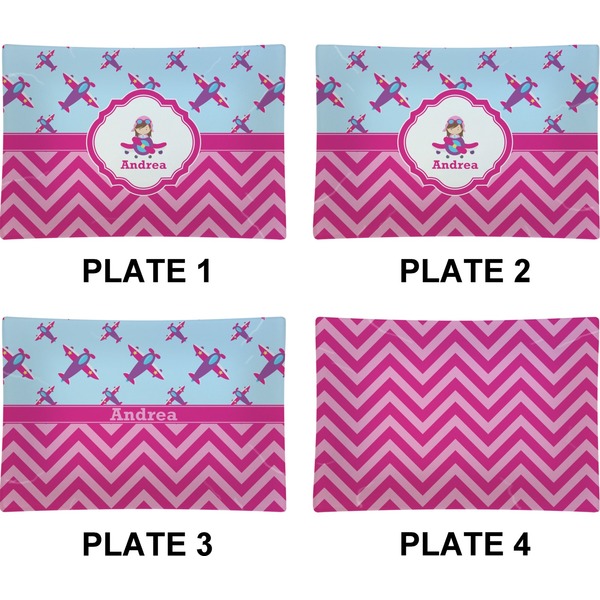 Airplane Theme - for Girls Set of Rectangular Appetizer / Dessert Plates (Approval)