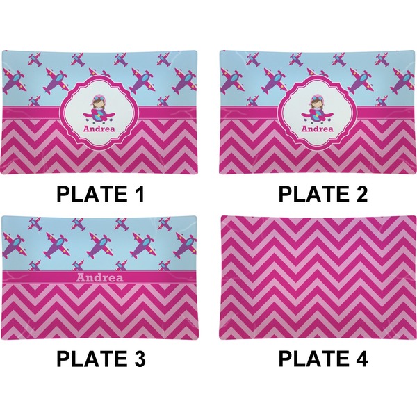Airplane Theme - for Girls Set of Rectangular Dinner Plates (Approval)