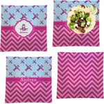 Airplane Theme - for Girls Set of 4 Glass Square Lunch / Dinner Plate 9.5" (Personalized)