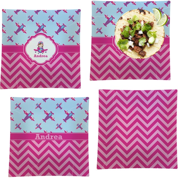 Airplane Theme - for Girls Set of Square Dinner Plates