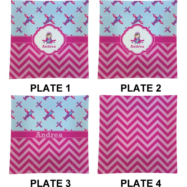Airplane Theme - for Girls Set of Square Dinner Plates (Approval)