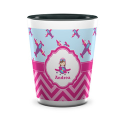 Airplane Theme - for Girls Ceramic Shot Glass - 1.5 oz - Two Tone - Set of 4 (Personalized)