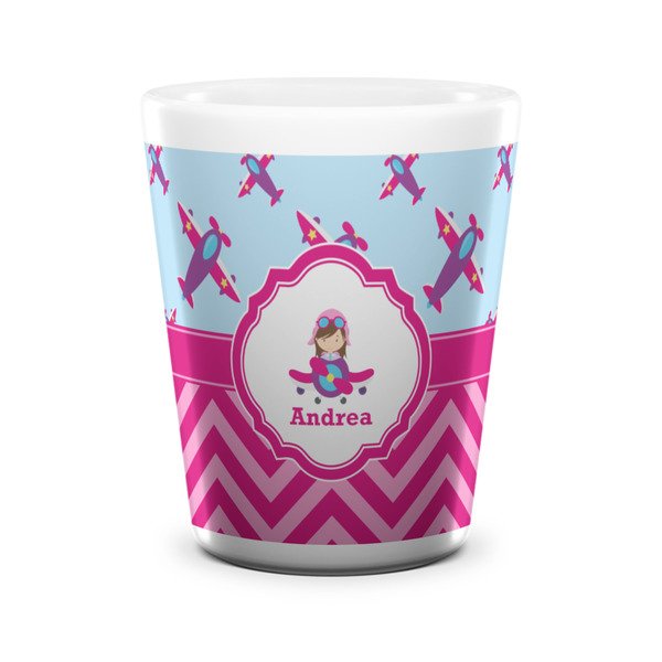 Custom Airplane Theme - for Girls Ceramic Shot Glass - 1.5 oz - White - Set of 4 (Personalized)