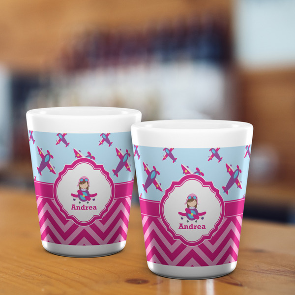 Airplane Theme - for Girls Shot Glass - White - LIFESTYLE