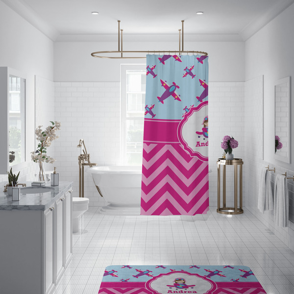 Airplane Theme - for Girls Shower Curtain - 70"x83"