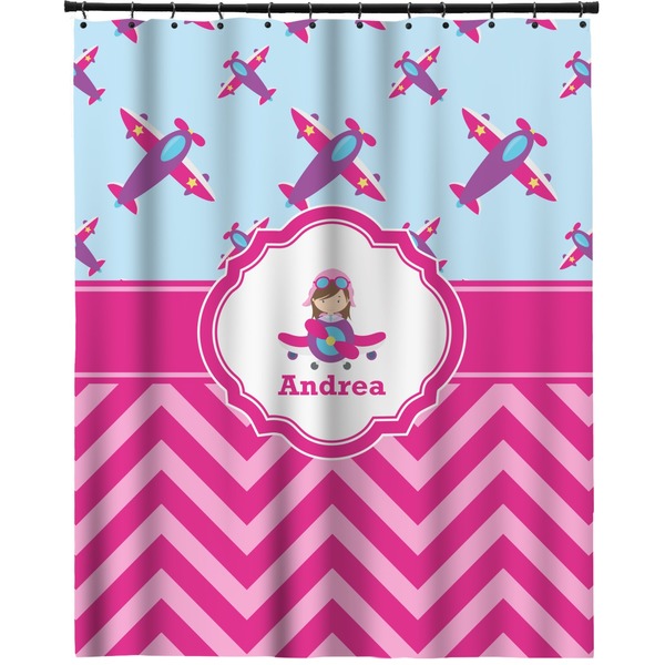 Custom Airplane Theme - for Girls Extra Long Shower Curtain - 70"x84" (Personalized)