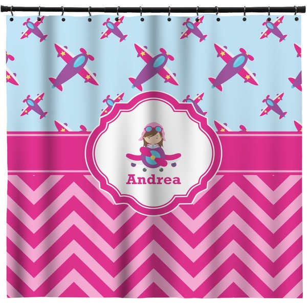 Custom Airplane Theme - for Girls Shower Curtain - Custom Size (Personalized)