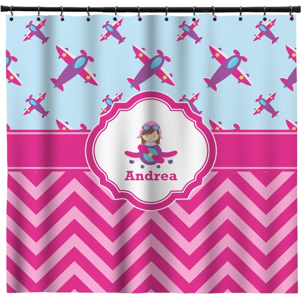 Custom Airplane Theme - for Girls Shower Curtain - 71" x 74" (Personalized)
