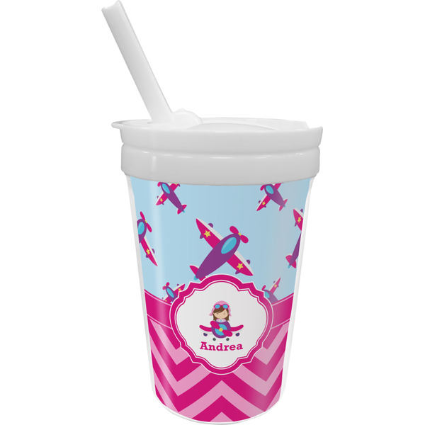 Custom Airplane Theme - for Girls Sippy Cup with Straw (Personalized)