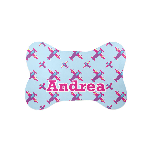 Custom Airplane Theme - for Girls Bone Shaped Dog Food Mat (Small) (Personalized)