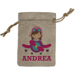 Airplane Theme - for Girls Small Burlap Gift Bag - Front