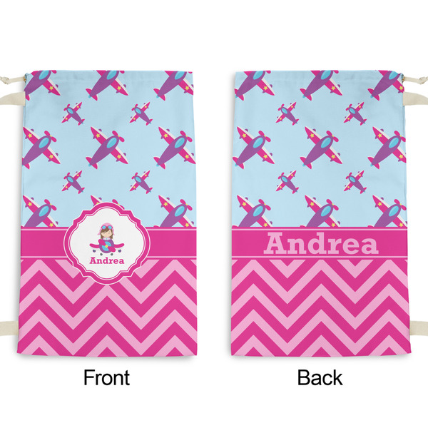 Airplane Theme - for Girls Small Laundry Bag - Front & Back View