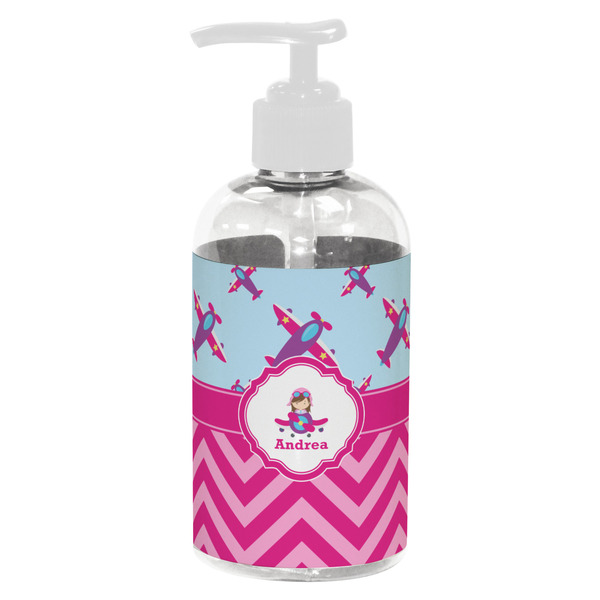 Custom Airplane Theme - for Girls Plastic Soap / Lotion Dispenser (8 oz - Small - White) (Personalized)