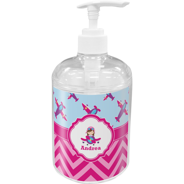 Custom Airplane Theme - for Girls Acrylic Soap & Lotion Bottle (Personalized)