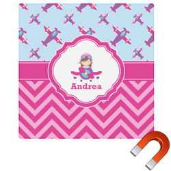 Airplane Theme - for Girls Square Car Magnet - 6" (Personalized)