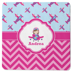 Airplane Theme - for Girls Square Rubber Backed Coaster (Personalized)