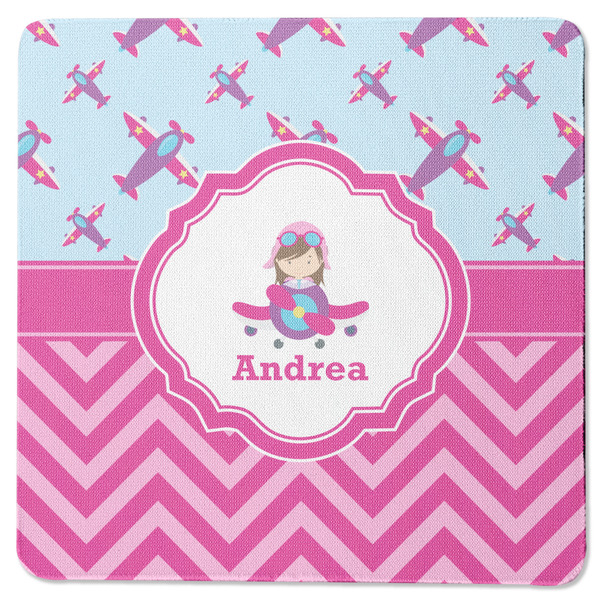 Custom Airplane Theme - for Girls Square Rubber Backed Coaster (Personalized)