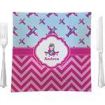Airplane Theme - for Girls Glass Square Lunch / Dinner Plate 9.5" (Personalized)