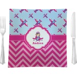 Airplane Theme - for Girls 9.5" Glass Square Lunch / Dinner Plate- Single or Set of 4 (Personalized)