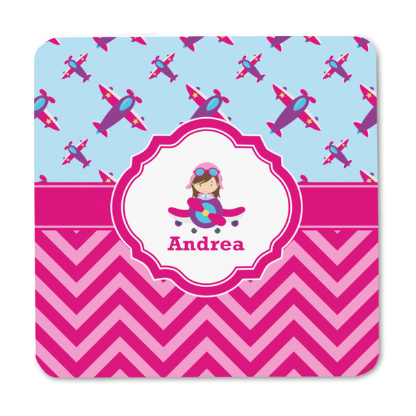 Airplane Theme - for Girls Square Fridge Magnet - FRONT