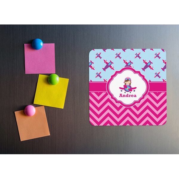 Airplane Theme - for Girls Square Fridge Magnet - LIFESTYLE