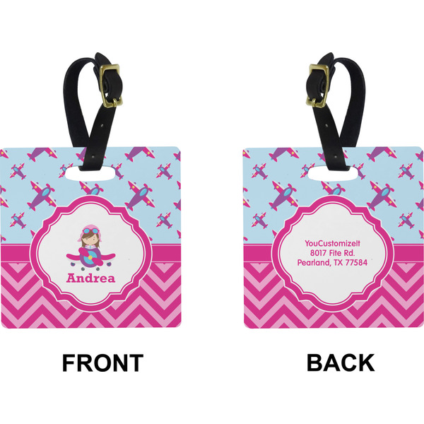 Airplane Theme - for Girls Square Luggage Tag (Front + Back)