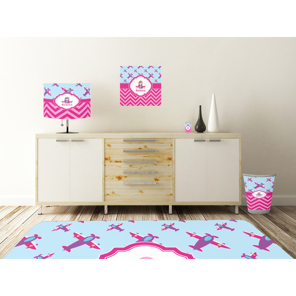 Airplane Theme - for Girls Square Wall Decal Wooden Desk