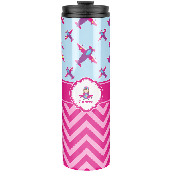 Custom Airplane Theme - for Girls Stainless Steel Skinny Tumbler - 20 oz (Personalized)